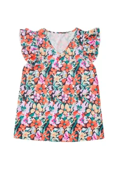 Fashion Dear-Lover Tiered Ruffled Sleeve Floral Blouse Multicolour