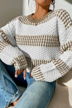 Discount Dear-Lover Vertical Stripes Two Tones Drop Shoulder Sweater Multicolour