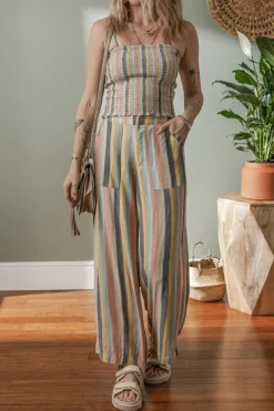 Hot Dear-Lover Vertical Striped Smocked Cami Top Wide Leg Pants Set Multicolour