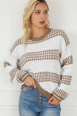 Discount Dear-Lover Vertical Stripes Two Tones Drop Shoulder Sweater Multicolour