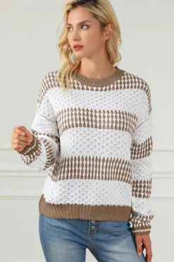 Discount Dear-Lover Vertical Stripes Two Tones Drop Shoulder Sweater Multicolour