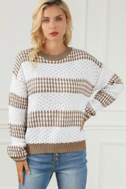 Discount Dear-Lover Vertical Stripes Two Tones Drop Shoulder Sweater Multicolour