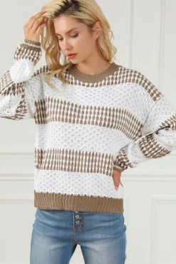 Discount Dear-Lover Vertical Stripes Two Tones Drop Shoulder Sweater Multicolour