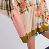 Hot Dear-Lover Waffle Knit Plaid Patchwork Side Slits Loose Sweatshirt Multicolour