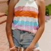 Fashion Dear-Lover Wavy Striped Print Textured Knit Sleeveless Sweater Top Multicolour