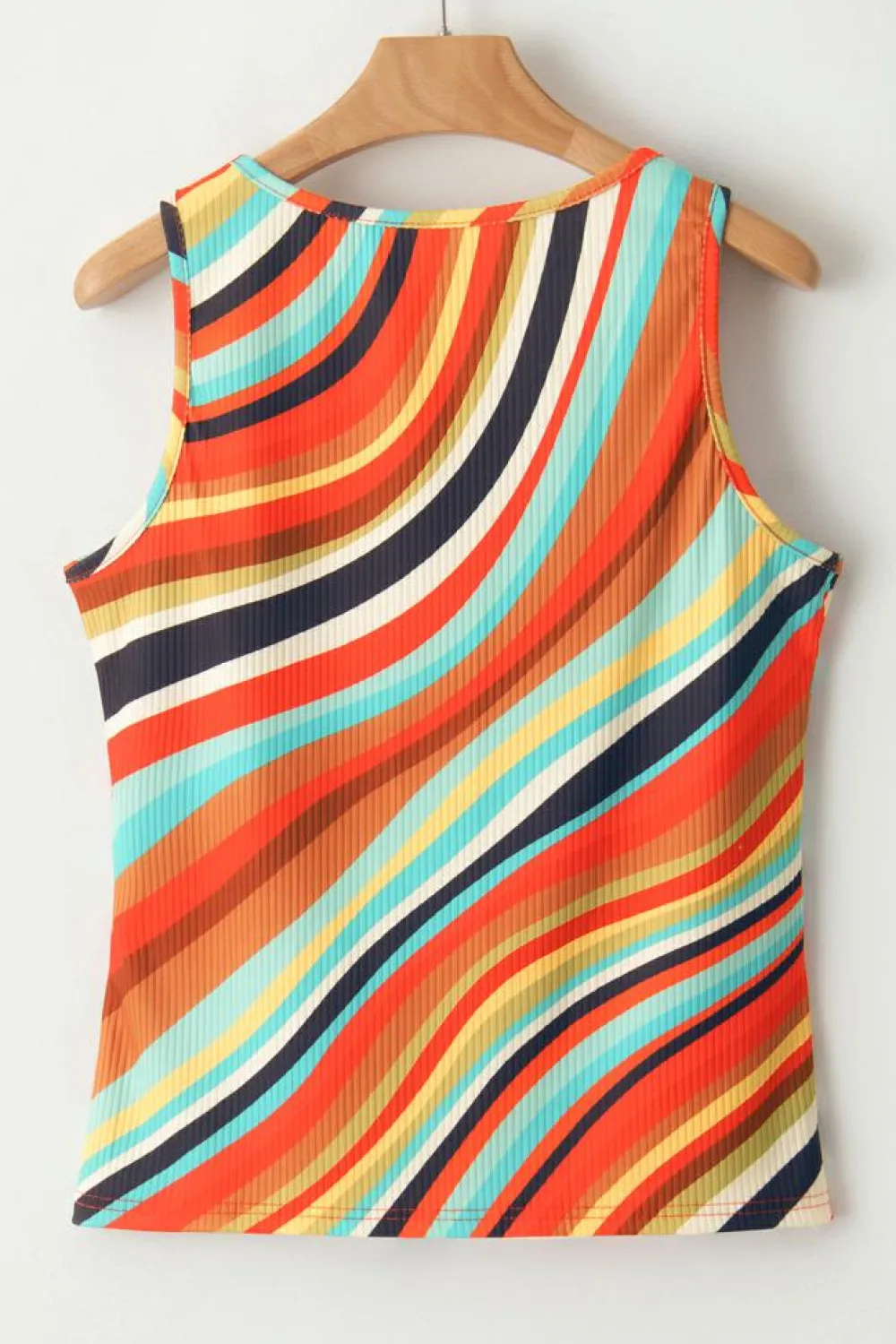 Hot Dear-Lover Wavy Striped Buttoned V Neck Tank Top Multicolour