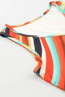 Hot Dear-Lover Wavy Striped Buttoned V Neck Tank Top Multicolour