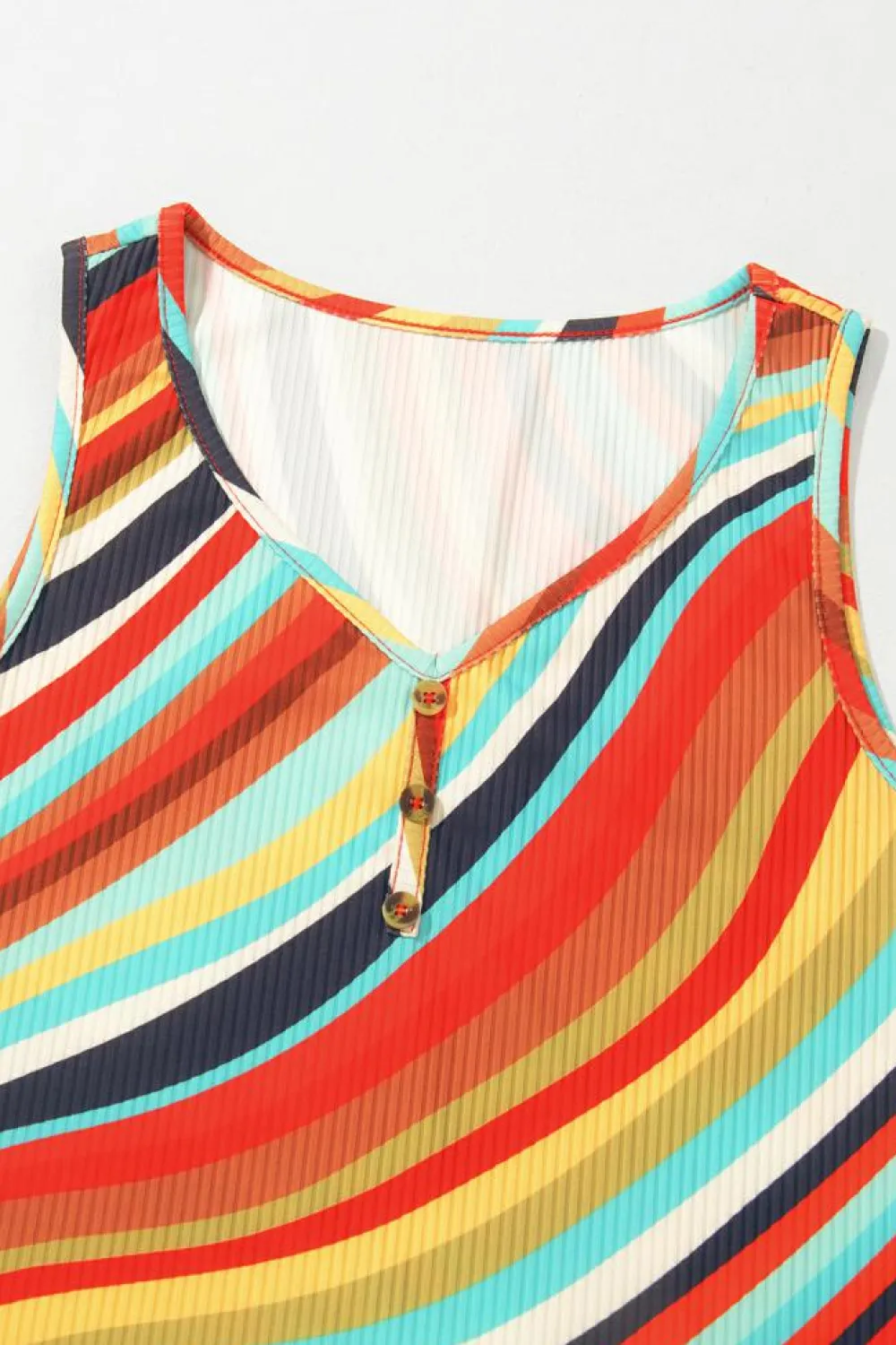 Hot Dear-Lover Wavy Striped Buttoned V Neck Tank Top Multicolour