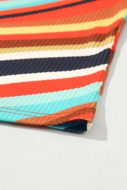 Hot Dear-Lover Wavy Striped Buttoned V Neck Tank Top Multicolour