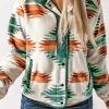 Sale Dear-Lover Western Aztec Snap Buttoned Fleece Jacket Multicolour