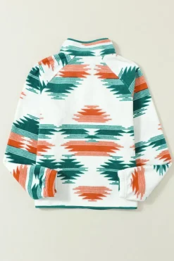 Sale Dear-Lover Western Aztec Snap Buttoned Fleece Jacket Multicolour