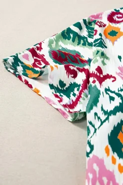 New Dear-Lover Western Print High Neck Bat Sleeve Blouse Multicolour