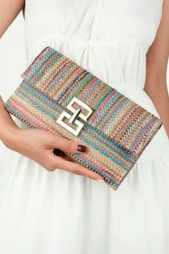 Fashion Dear-Lover Woven Metal Clasp Flap Handbag Multicolour