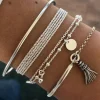 Clearance Dear-Lover Multilayer Chain Disc Tassel Pendant y Bracelet Set Silver