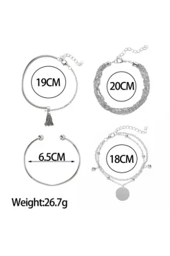 Clearance Dear-Lover Multilayer Chain Disc Tassel Pendant y Bracelet Set Silver