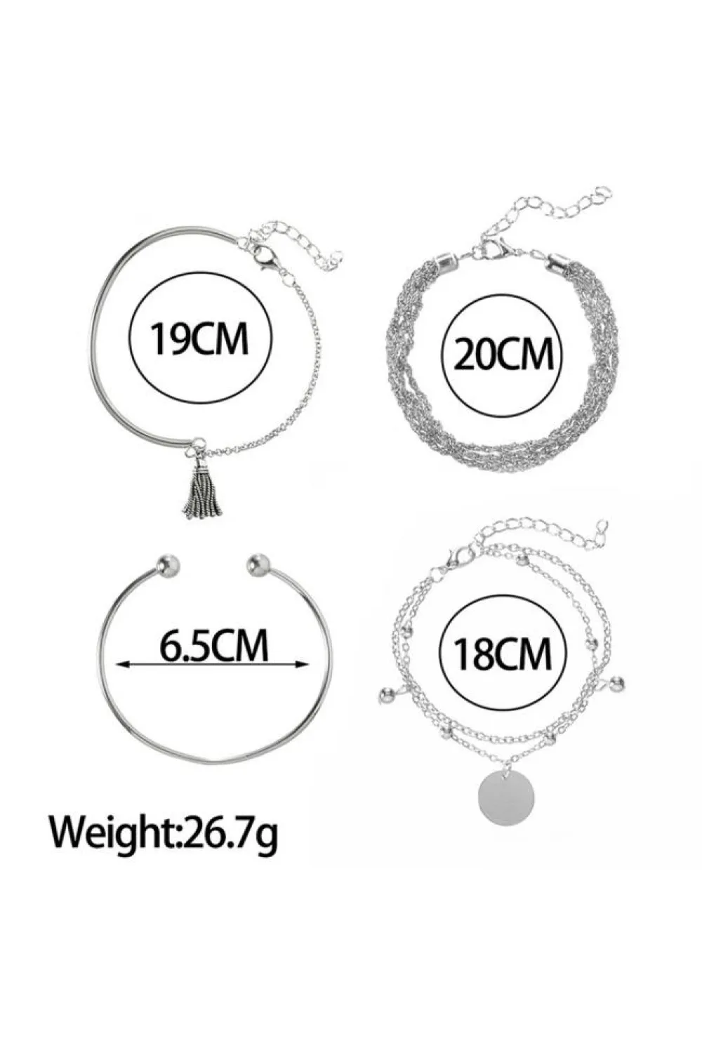 Clearance Dear-Lover Multilayer Chain Disc Tassel Pendant y Bracelet Set Silver