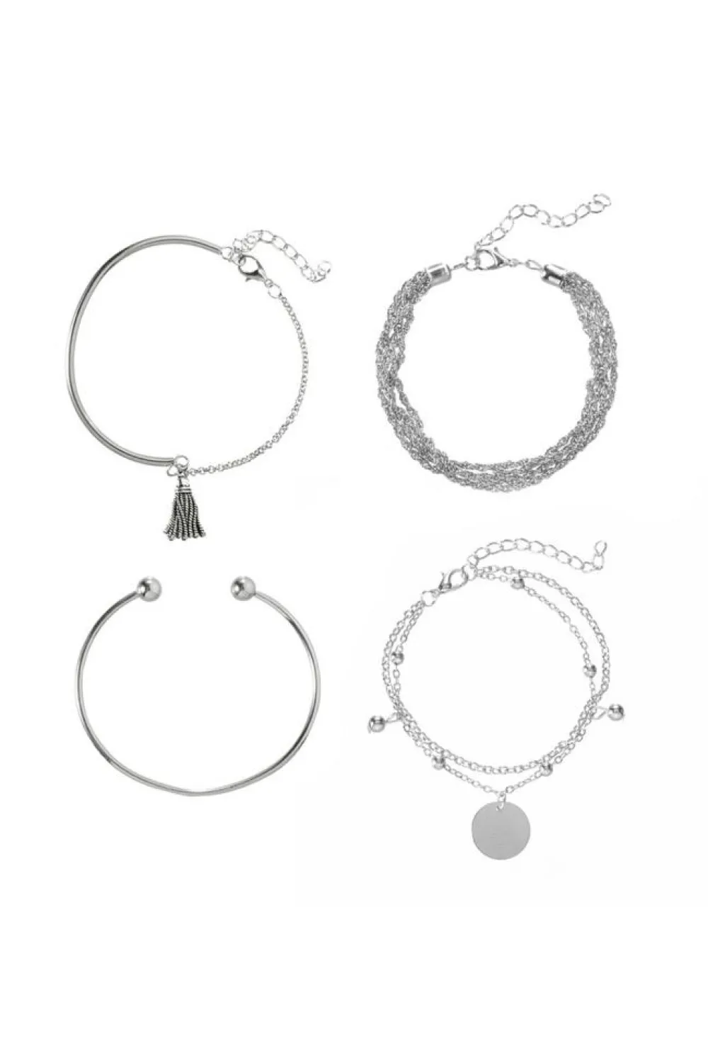Clearance Dear-Lover Multilayer Chain Disc Tassel Pendant y Bracelet Set Silver