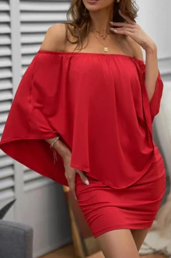 Fashion Dear-Lover Multiple Dressing Layered Mini Poncho Dress Fiery Red