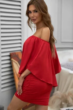 Fashion Dear-Lover Multiple Dressing Layered Mini Poncho Dress Fiery Red