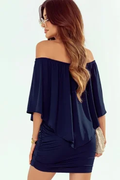 Discount Dear-Lover Multiple Dressing Layered Dark Blue Mini Poncho Dress Navy Blue