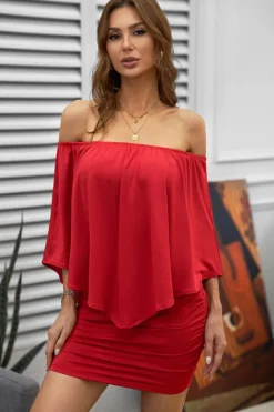 Fashion Dear-Lover Multiple Dressing Layered Mini Poncho Dress Fiery Red