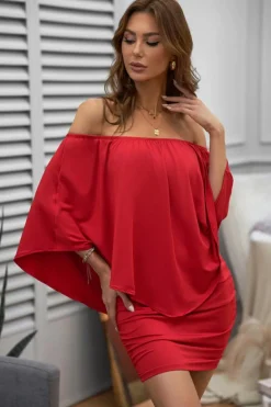 Fashion Dear-Lover Multiple Dressing Layered Mini Poncho Dress Fiery Red