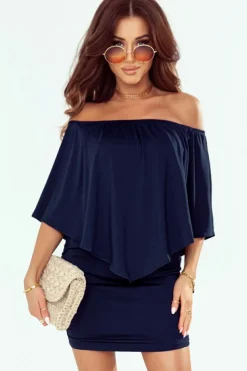 Discount Dear-Lover Multiple Dressing Layered Dark Blue Mini Poncho Dress Navy Blue