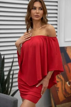 Fashion Dear-Lover Multiple Dressing Layered Mini Poncho Dress Fiery Red
