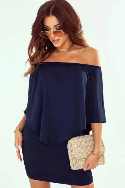 Discount Dear-Lover Multiple Dressing Layered Dark Blue Mini Poncho Dress Navy Blue