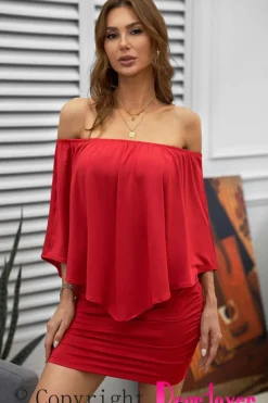 Fashion Dear-Lover Multiple Dressing Layered Mini Poncho Dress Fiery Red