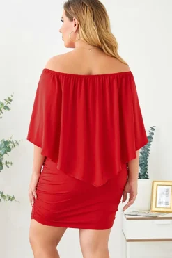Fashion Dear-Lover Multiple Dressing Layered Mini Poncho Dress Fiery Red