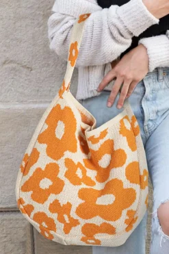 Outlet Dear-Lover Flower Knitted Large Single Shoulder Bag Mustard