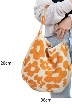Outlet Dear-Lover Flower Knitted Large Single Shoulder Bag Mustard