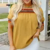 Discount Dear-Lover Geometric Short Puff Sleeve Frilled Collar Blouse Mustard