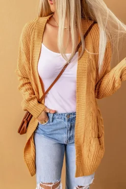 Online Dear-Lover Knit Texture Long Cardigan Mustard