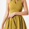 Hot Dear-Lover V Neck Sleeveless Active Pleated Dress Mustard
