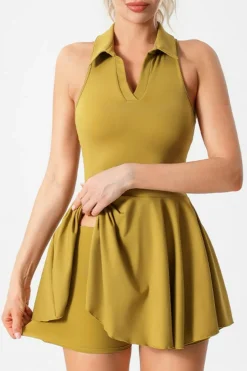 Hot Dear-Lover V Neck Sleeveless Active Pleated Dress Mustard
