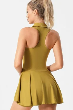 Hot Dear-Lover V Neck Sleeveless Active Pleated Dress Mustard