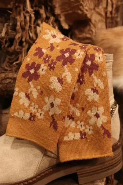 Discount Dear-Lover Vintage Floral Pattern High Ankle Socks Mustard