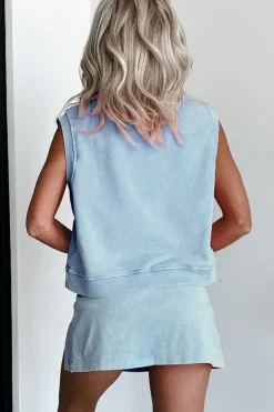New Dear-Lover 2 Pieces Mineral Wash Cotton Tank Top Lined Split Skirt Set Myosotis