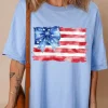 Fashion Dear-Lover American Flag Bow Knot Print Half Sleeve T Shirt Myosotis