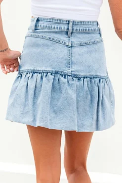 Discount Dear-Lover Bubble Hem Denim Mini Skirt Myosotis