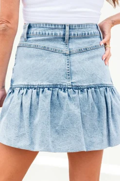 Discount Dear-Lover Bubble Hem Denim Mini Skirt Myosotis