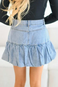 Discount Dear-Lover Bubble Hem Denim Mini Skirt Myosotis
