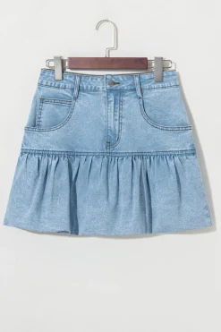 Discount Dear-Lover Bubble Hem Denim Mini Skirt Myosotis