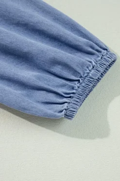 Clearance Dear-Lover Chambray Deep V Neck Bracelet Sleeve Maxi Dress Myosotis