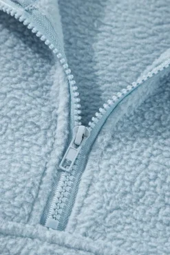 Clearance Dear-Lover Collared Zipper Drop Shoulder Fleece Sweatshirt Myosotis