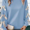 Sale Dear-Lover Contrast Bow Decor Dropped Sleeve Crewneck Sweatshirt Myosotis