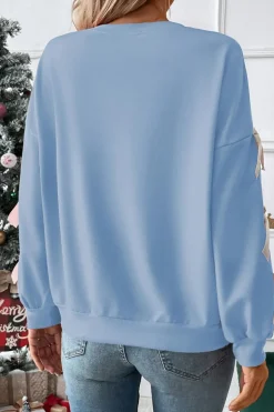 Sale Dear-Lover Contrast Bow Decor Dropped Sleeve Crewneck Sweatshirt Myosotis