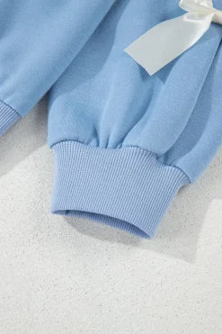 Sale Dear-Lover Contrast Bow Decor Dropped Sleeve Crewneck Sweatshirt Myosotis